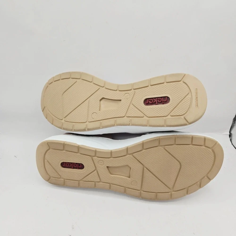 Rieker sandals size 10.5 rose gold small wedge elastic and hook and loop closure